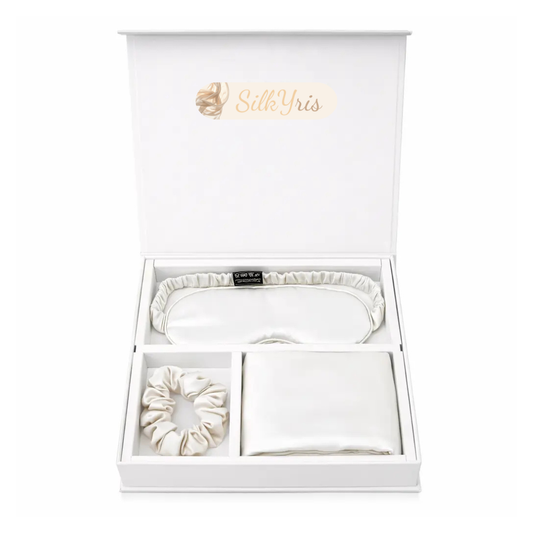 Nos Coffrets Soie Taie d'Oreiller, Masque et Chouchou Blanc