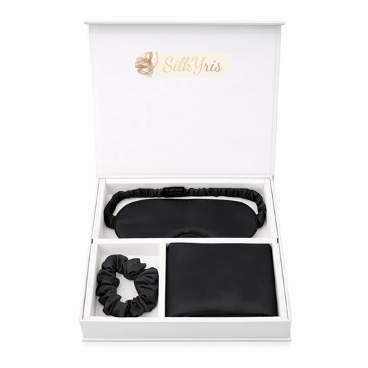 Nos Coffrets Soie : Taie d'Oreiller, Masque et Chouchou Noir