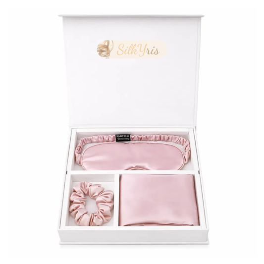 Nos Coffrets Soie Taie d'Oreiller, Masque et Chouchou Rose